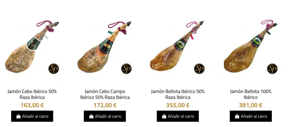 Jamones disponibles en promoción en Señorío Porrino